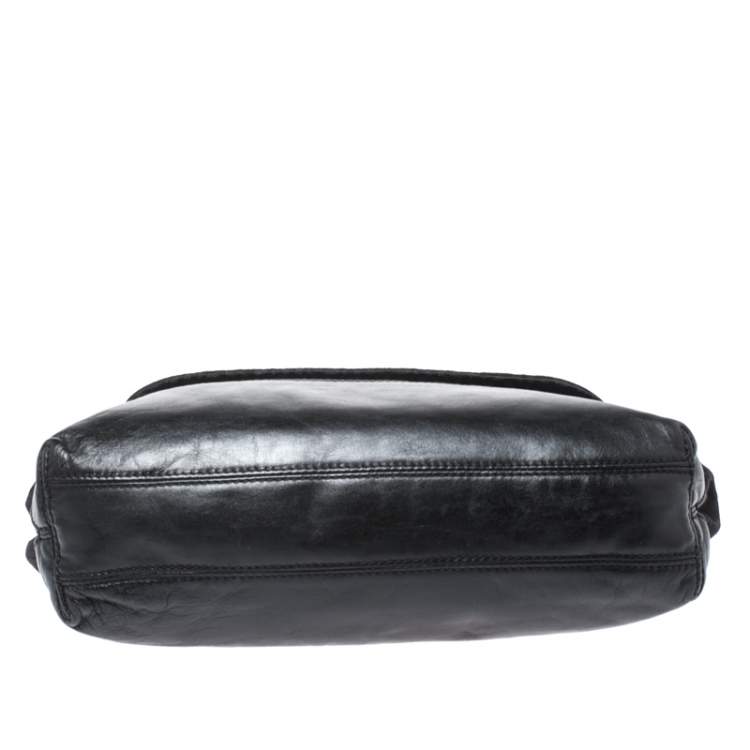 Pre Owned Aigner Black Canvas and Leather  Flap Satchel
