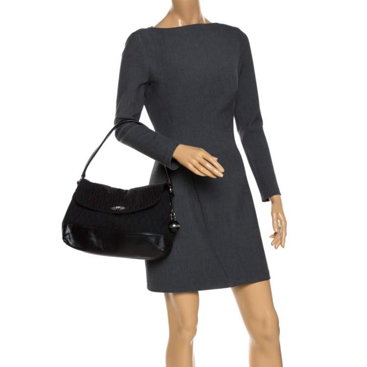 Pre Owned Aigner Black Canvas and Leather  Flap Satchel
