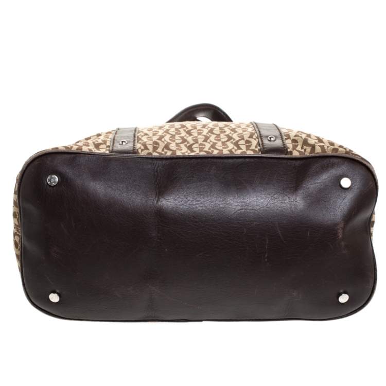 Pre Owned Aigner Brown/Beige Signature Canvas and Leather Satchel