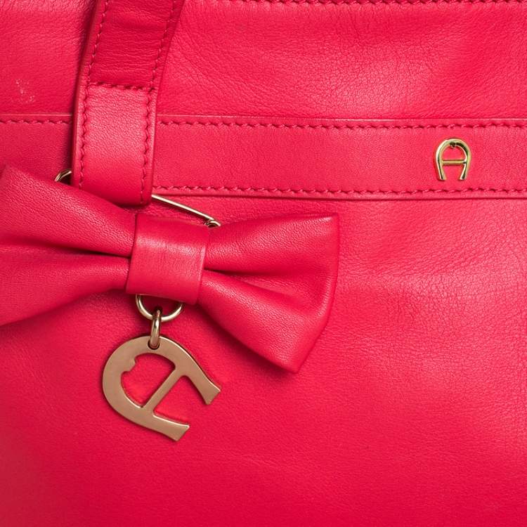 Pre Owned Aigner Rose Red Leather Bow Tote