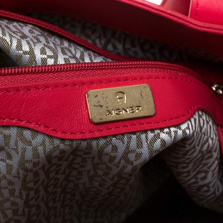 Pre Owned Aigner Rose Red Leather Bow Tote