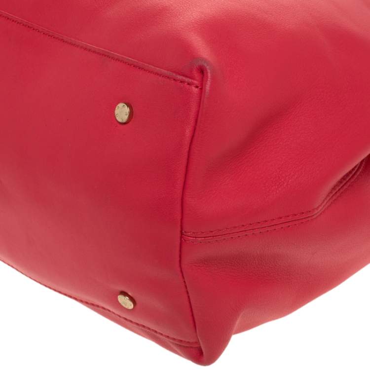 Pre Owned Aigner Rose Red Leather Bow Tote