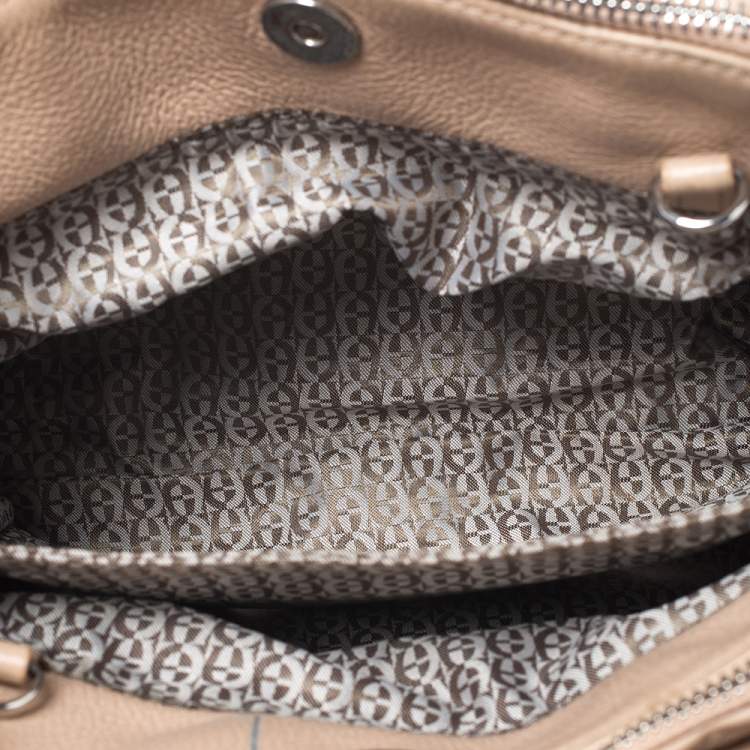 Pre Owned Aigner Beige Leather Double Zip Top Handle Bag
