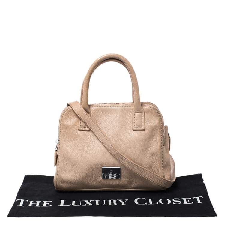 Pre Owned Aigner Beige Leather Double Zip Top Handle Bag