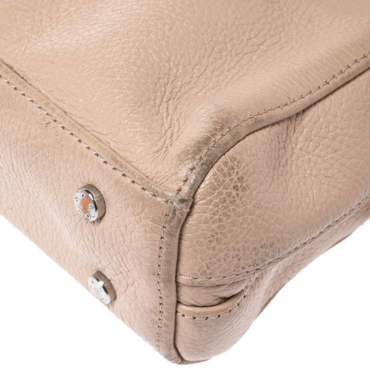 Pre Owned Aigner Beige Leather Double Zip Top Handle Bag