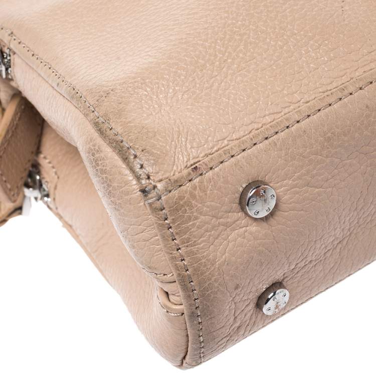 Pre Owned Aigner Beige Leather Double Zip Top Handle Bag