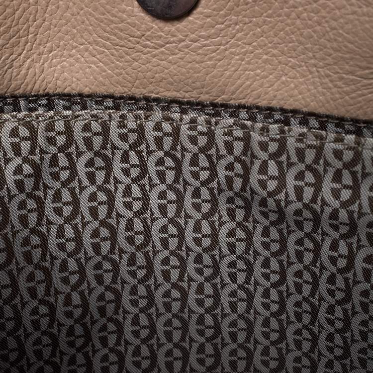 Pre Owned Aigner Beige Leather Double Zip Top Handle Bag