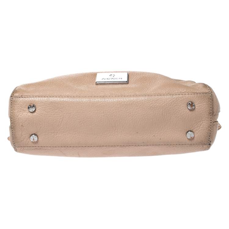 Pre Owned Aigner Beige Leather Double Zip Top Handle Bag