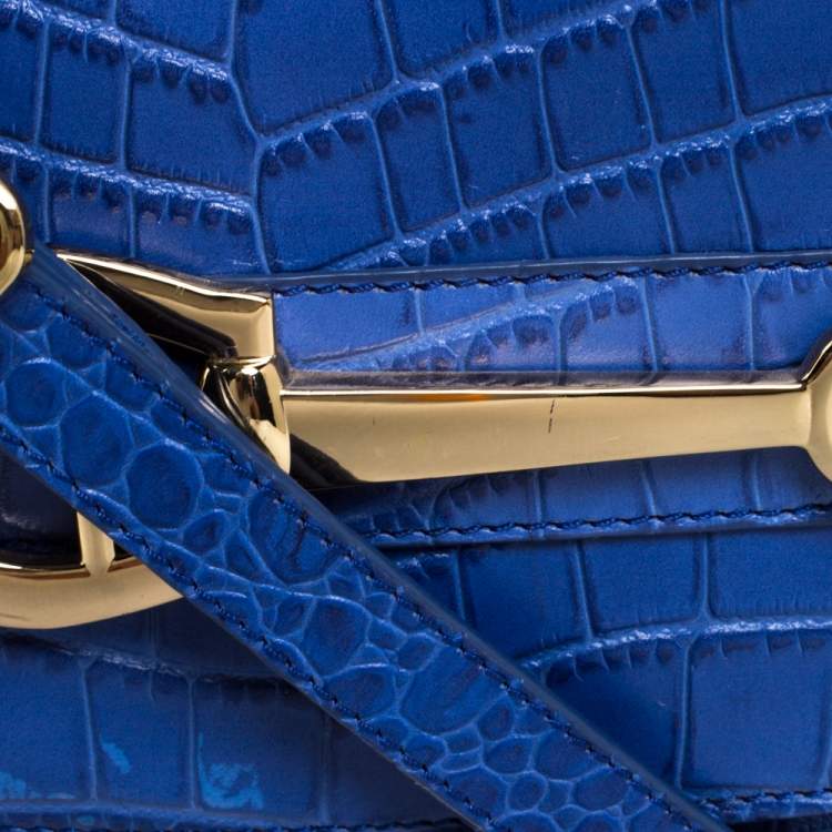 Pre Owned Aigner Blue Croc Embossed Leather Crossbody Bag