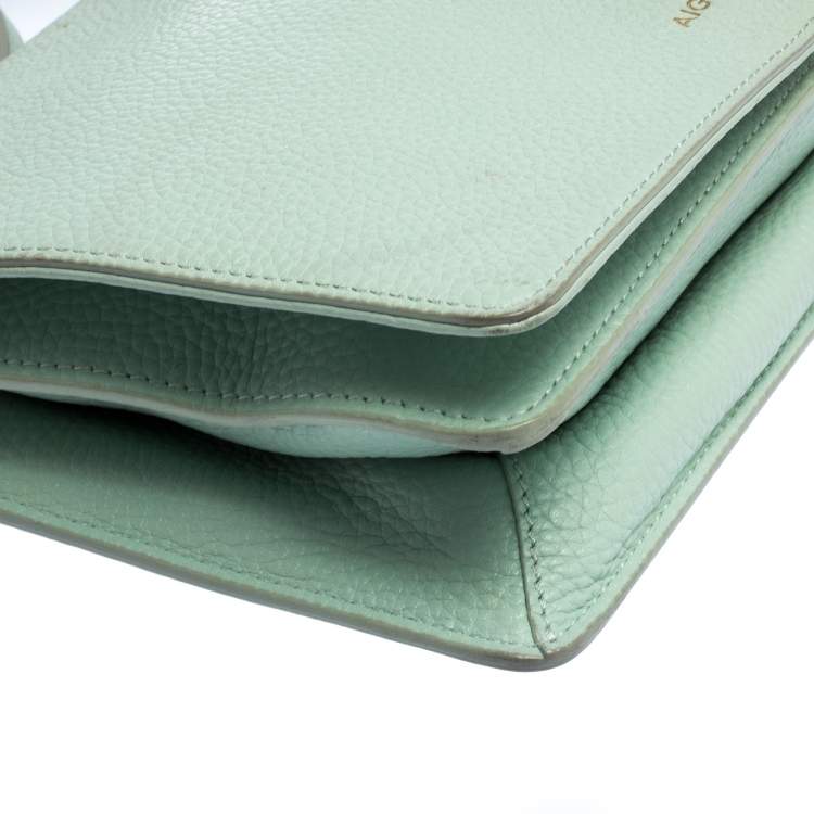 Pre Owned Aigner Light Green Leather Flap Crossbody Bag