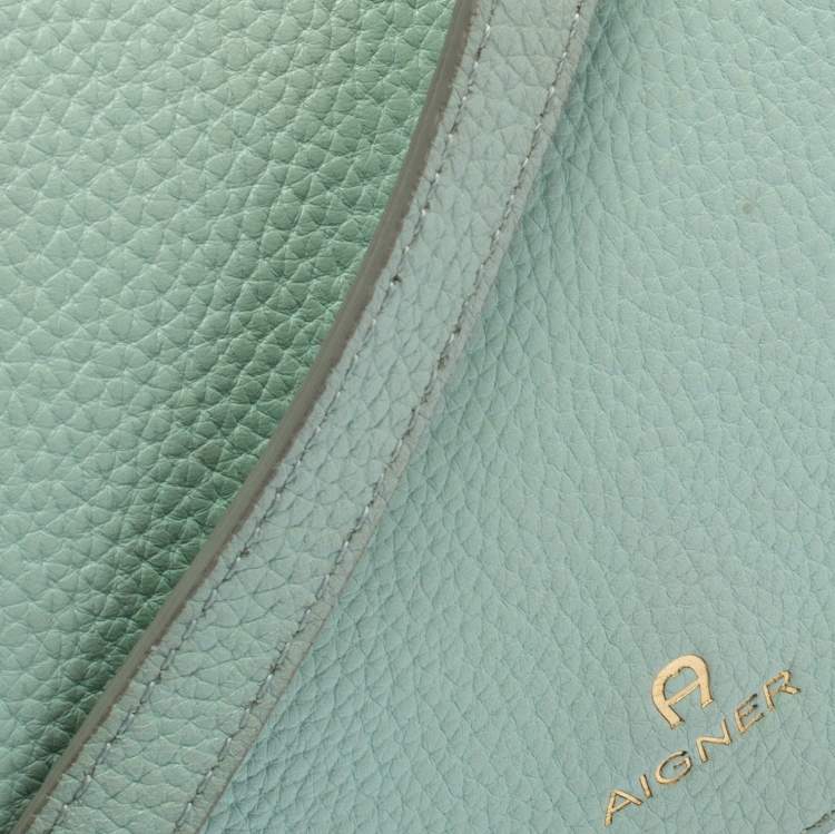 Pre Owned Aigner Light Green Leather Flap Crossbody Bag