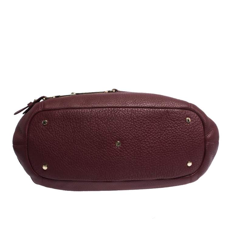 Pre Owned Aigner Burgundy Leather Double Zipped Satchel 