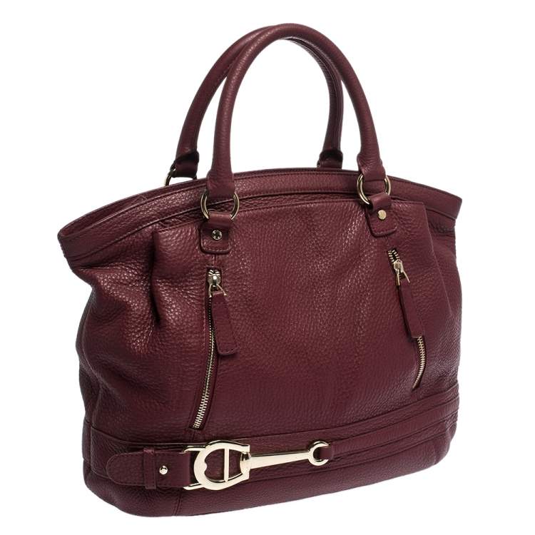 Pre Owned Aigner Burgundy Leather Double Zipped Satchel 