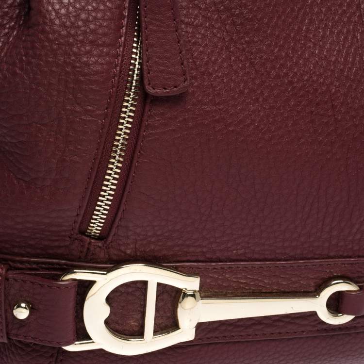 Pre Owned Aigner Burgundy Leather Double Zipped Satchel 