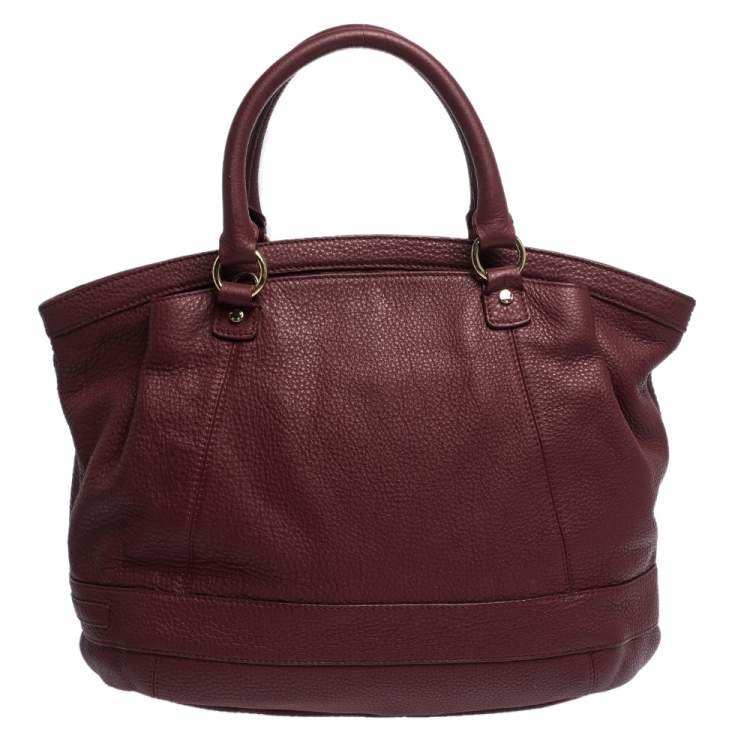 Pre Owned Aigner Burgundy Leather Double Zipped Satchel 