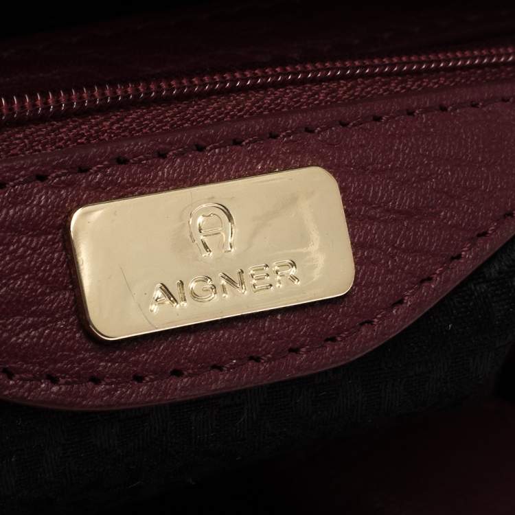 Pre Owned Aigner Burgundy Leather Double Zipped Satchel 