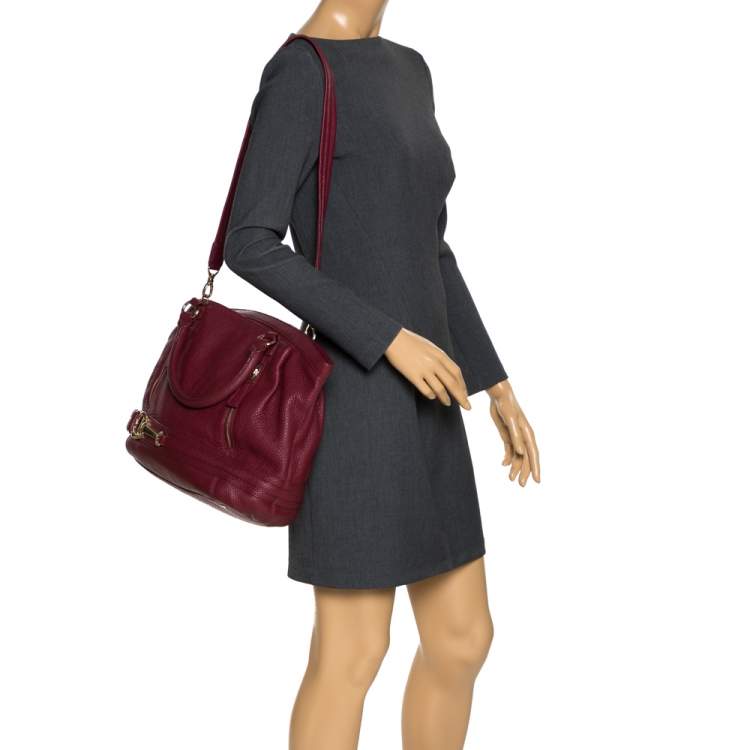Pre Owned Aigner Burgundy Leather Double Zipped Satchel 