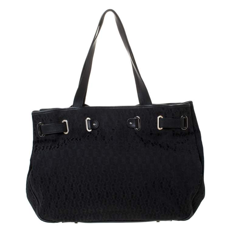 Pre Owned Aigner Black Signature Canvas and Leather Tote 