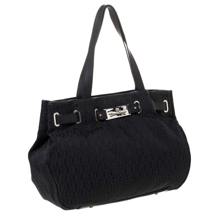 Pre Owned Aigner Black Signature Canvas and Leather Tote 