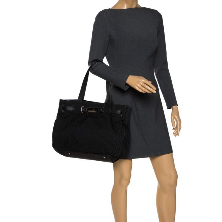 Pre Owned Aigner Black Signature Canvas and Leather Tote 