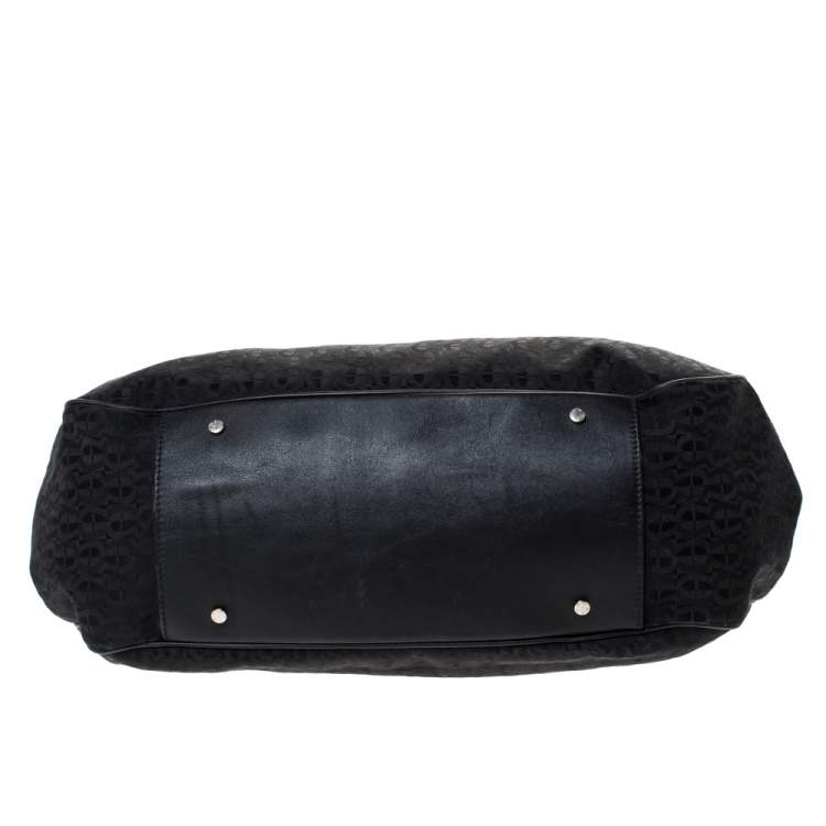 Pre Owned Aigner Black Signature Canvas and Leather Tote 