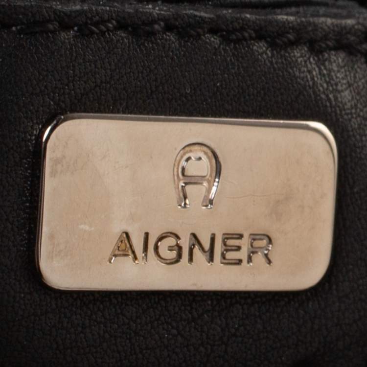 Pre Owned Aigner Black Signature Canvas and Leather Tote 