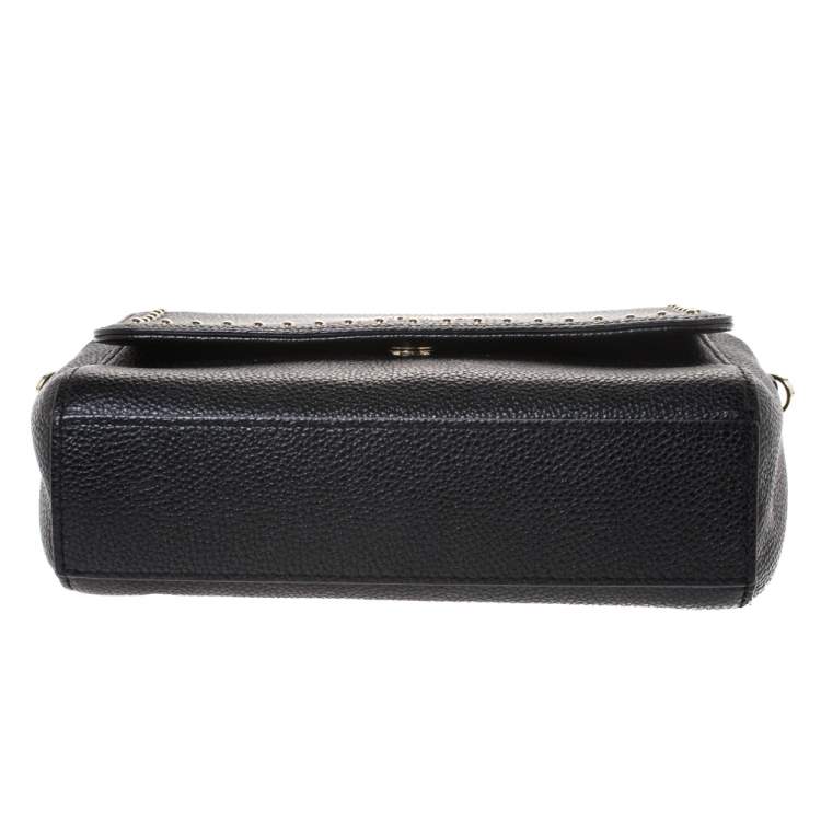 Pre Owned Aigner Black Studded Leather Flap Middle East Exclusive Top Handle Bag