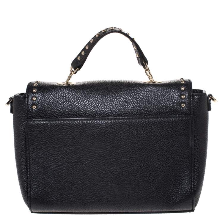 Pre Owned Aigner Black Studded Leather Flap Middle East Exclusive Top Handle Bag