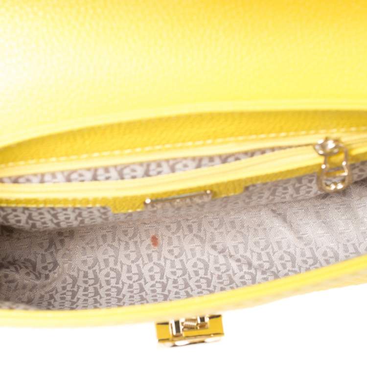 Pre Owned Aigner Yellow Embossed Leather Genoveva Crossbody Bag