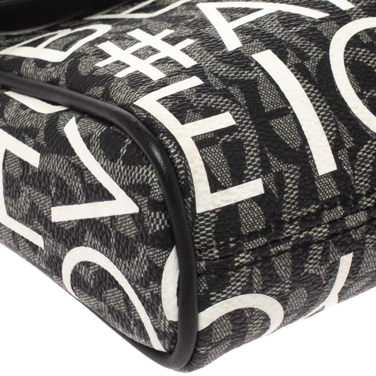 Pre Owned Aigner Black/White Coated Canvas Zoe Flap Crossbody Bag