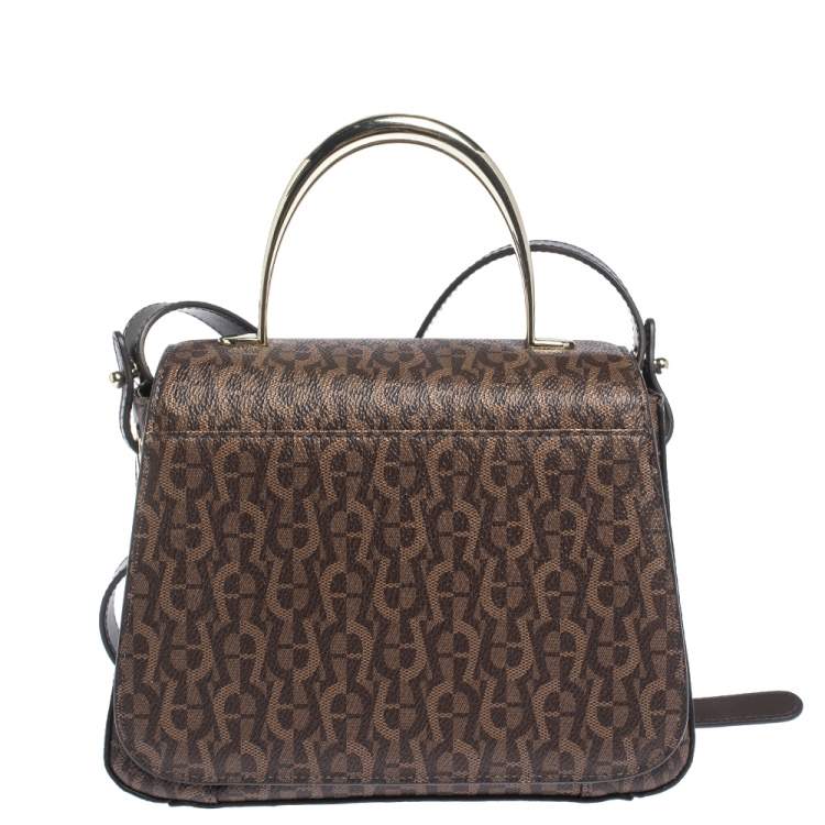 Pre Owned Aigner Brown Signature Coated Canvas Genoveva Top Handle Bag