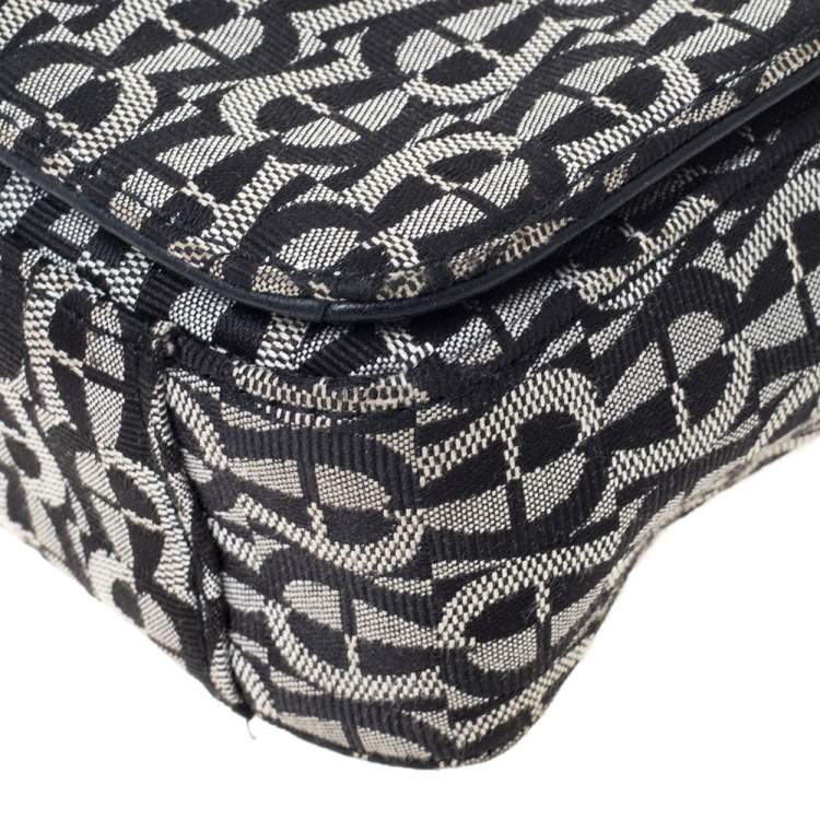 Pre Owned Aigner Grey/Black Signature Canvas and Leather Crossbody Bag