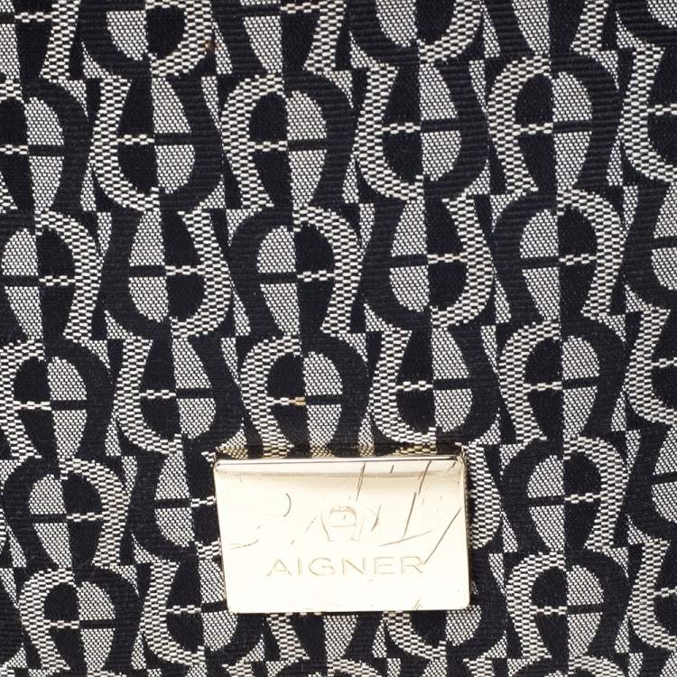 Pre Owned Aigner Grey/Black Signature Canvas and Leather Crossbody Bag