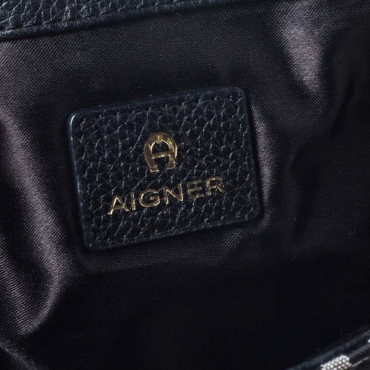 Pre Owned Aigner Grey/Black Signature Canvas and Leather Crossbody Bag