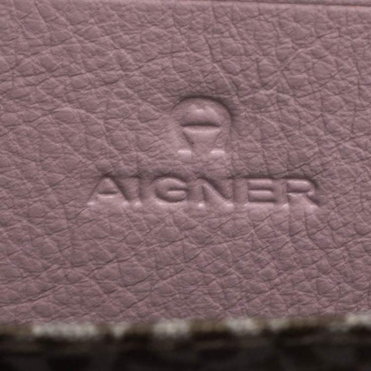 Pre Owned Aigner Light Pink Leather Zip Around Wallet