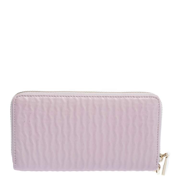 Pre Owned Aigner Light Pink Leather Zip Around Wallet