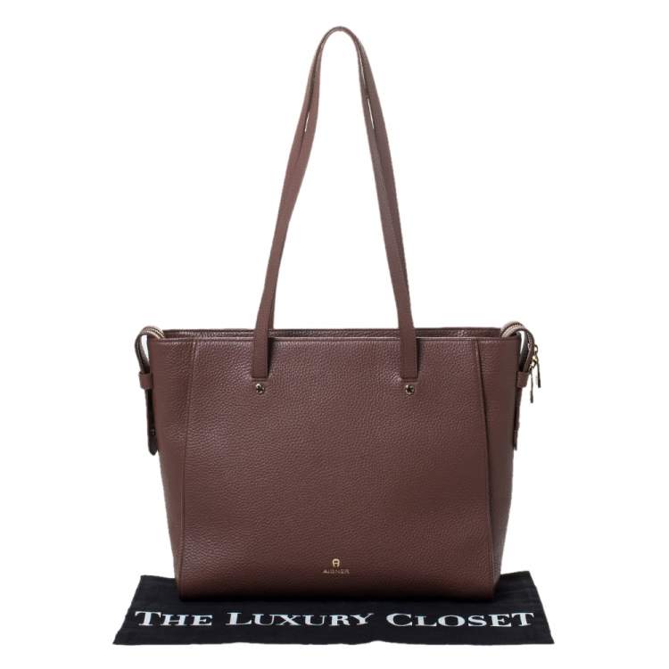 Pre Owned Aigner Brown Leather Top Zip Tote