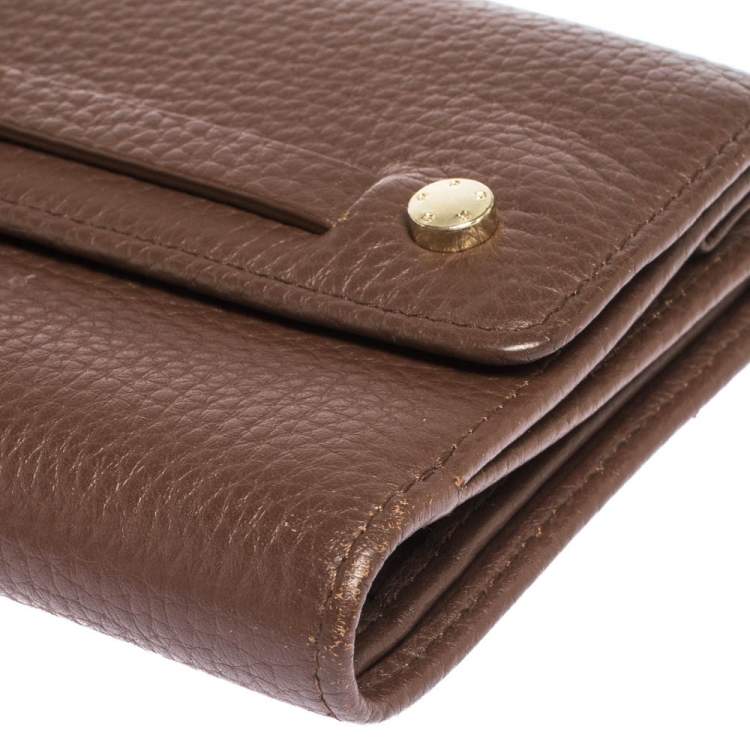 Pre Owned Aigner Brown Leather Logo Buckle Flap Continental Wallet