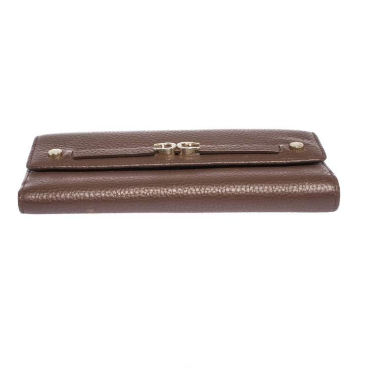 Pre Owned Aigner Brown Leather Logo Buckle Flap Continental Wallet