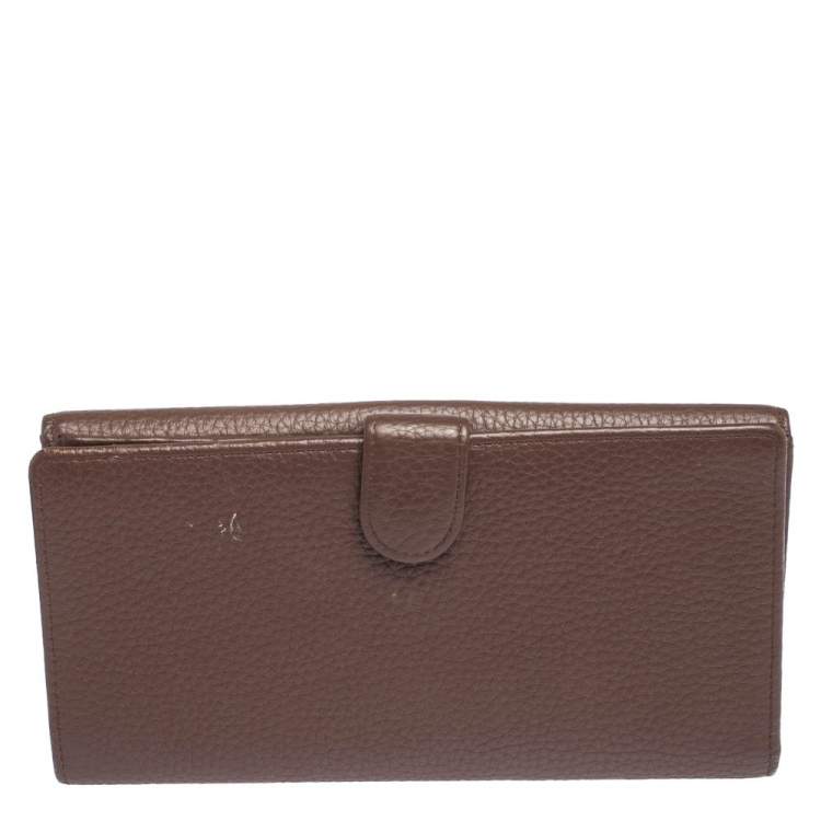 Pre Owned Aigner Brown Leather Logo Buckle Flap Continental Wallet