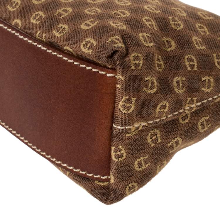 Pre Owned Aigner Brown Signature Canvas and Leather Baguette Bag