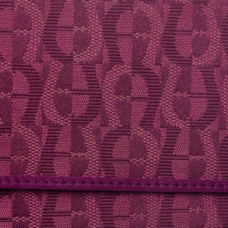 Pre Owned Aigner Magenta Canvas and Leather Trifold Wallet