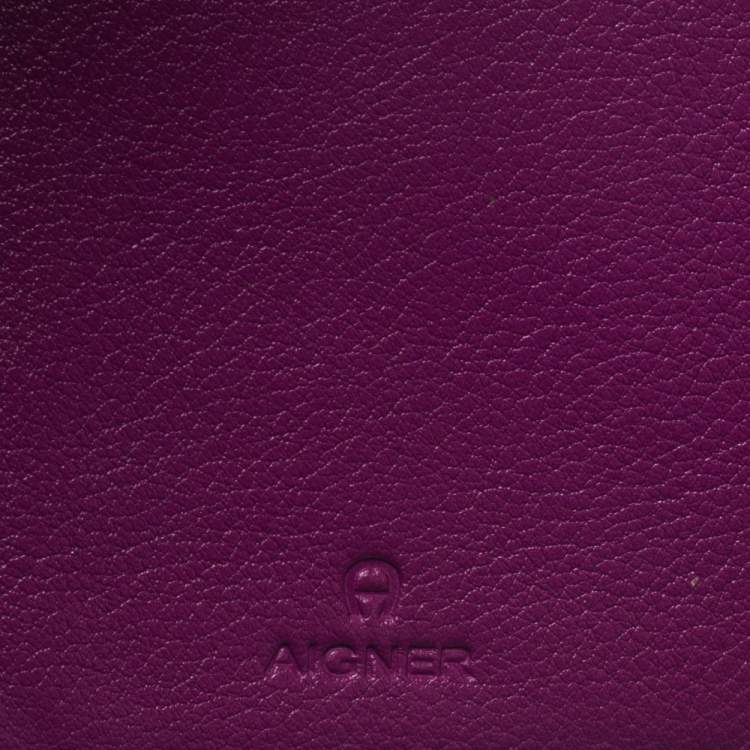 Pre Owned Aigner Magenta Canvas and Leather Trifold Wallet