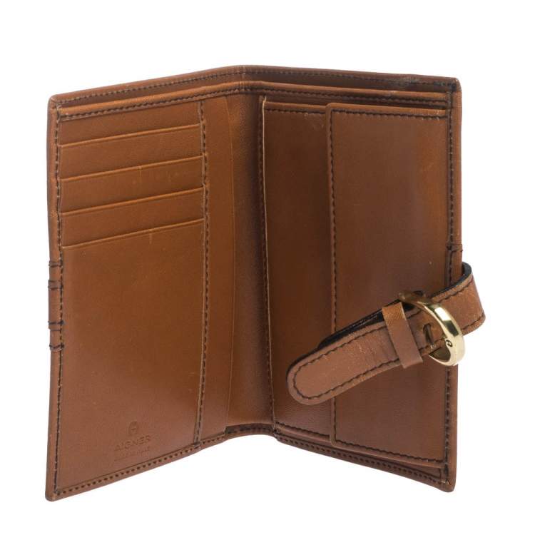 Pre Owned Aigner Tan Leather Compact Wallet