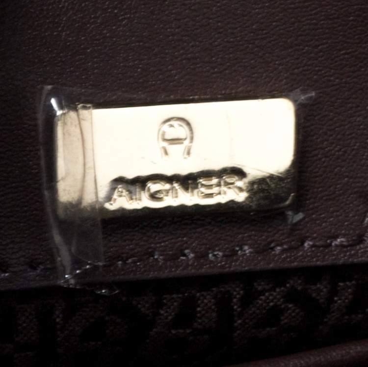 Pre Owned Aigner Brown/Gold Signature Coated Canvas and Leather Genoveva Top Handle Bag
