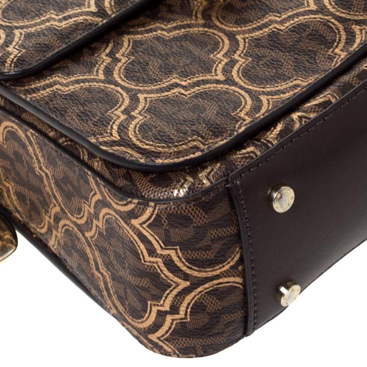Pre Owned Aigner Brown/Gold Signature Coated Canvas and Leather Genoveva Top Handle Bag