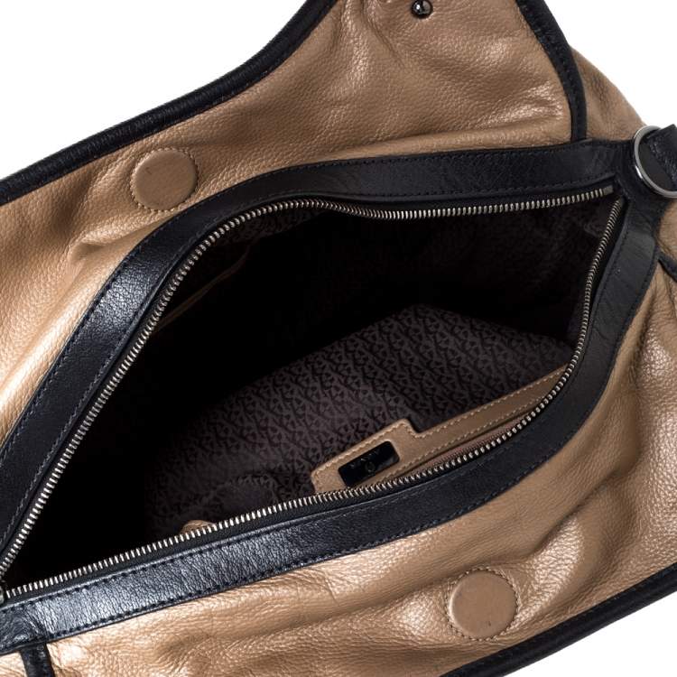 Pre Owned Aigner Beige/Black Leather Hobo