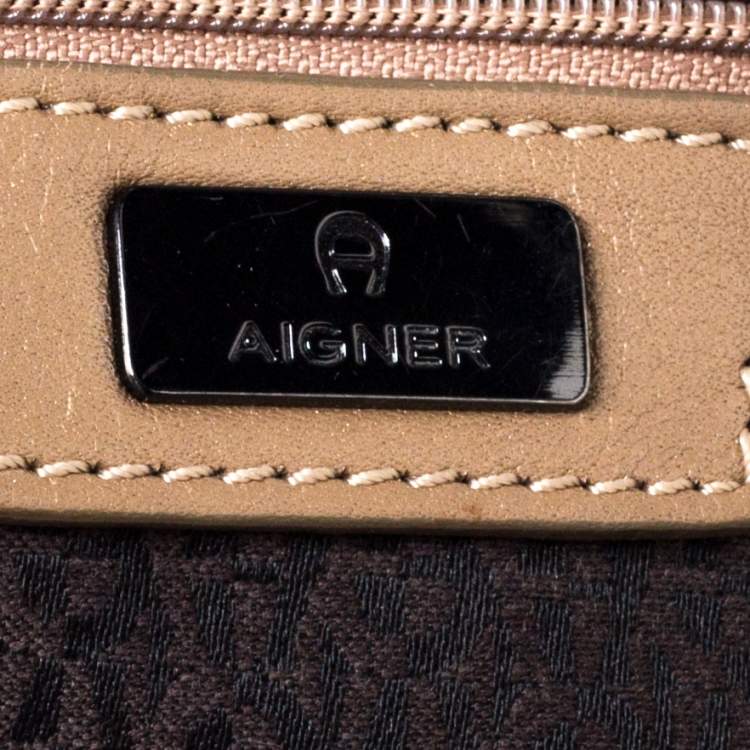 Pre Owned Aigner Beige/Black Leather Hobo