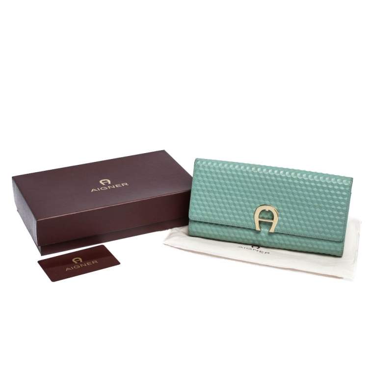 مملوكة مسبقًا Aigner Mint Green Embossed Leather Genoveva Continental Wallet