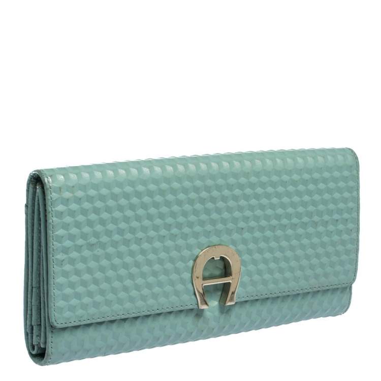 مملوكة مسبقًا Aigner Mint Green Embossed Leather Genoveva Continental Wallet